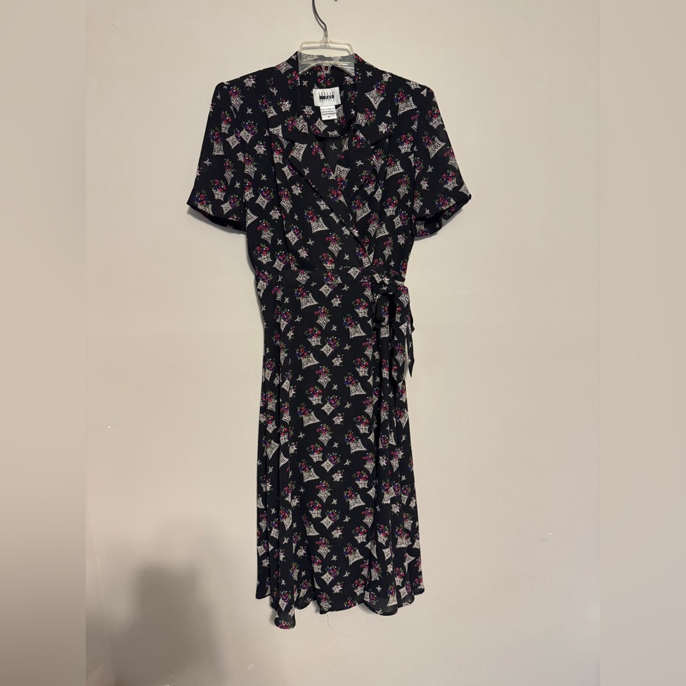 Leslie Fay Black Floral Midi Dress